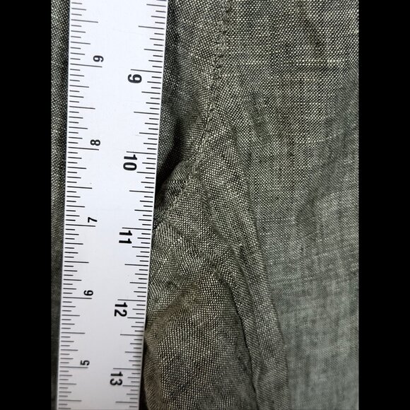 Athleta Pants 2 Petite Womens Green 100% Linen Cropped Elastic Waist - Picture 4 of 9